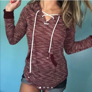 Red Lace Up Sweater w/ Hood
